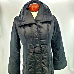 Jessica Simpson Womens Long Belted Black Lined Jacket Size- Small